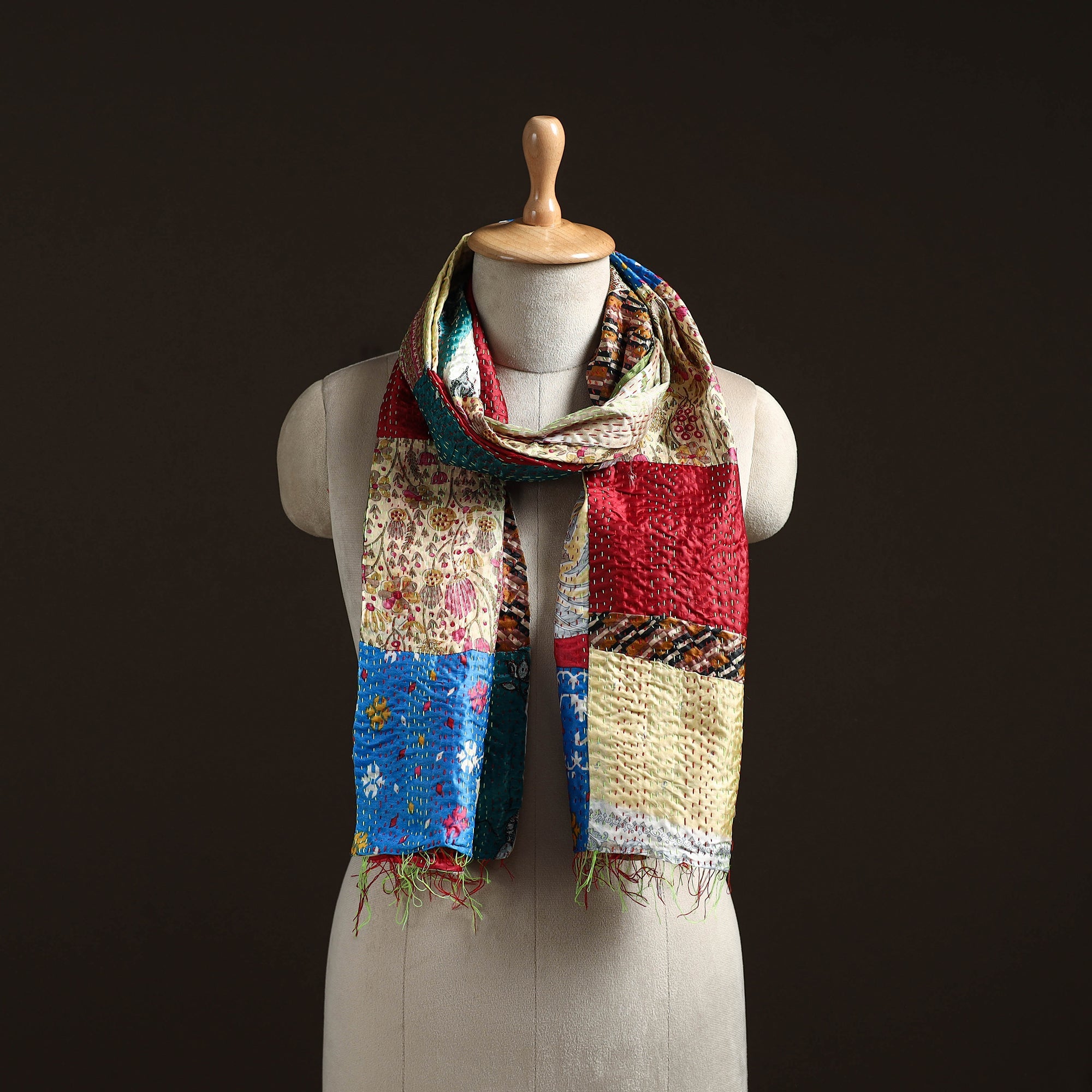 Multicolor - patchwork reversible silk bengal hand kantha