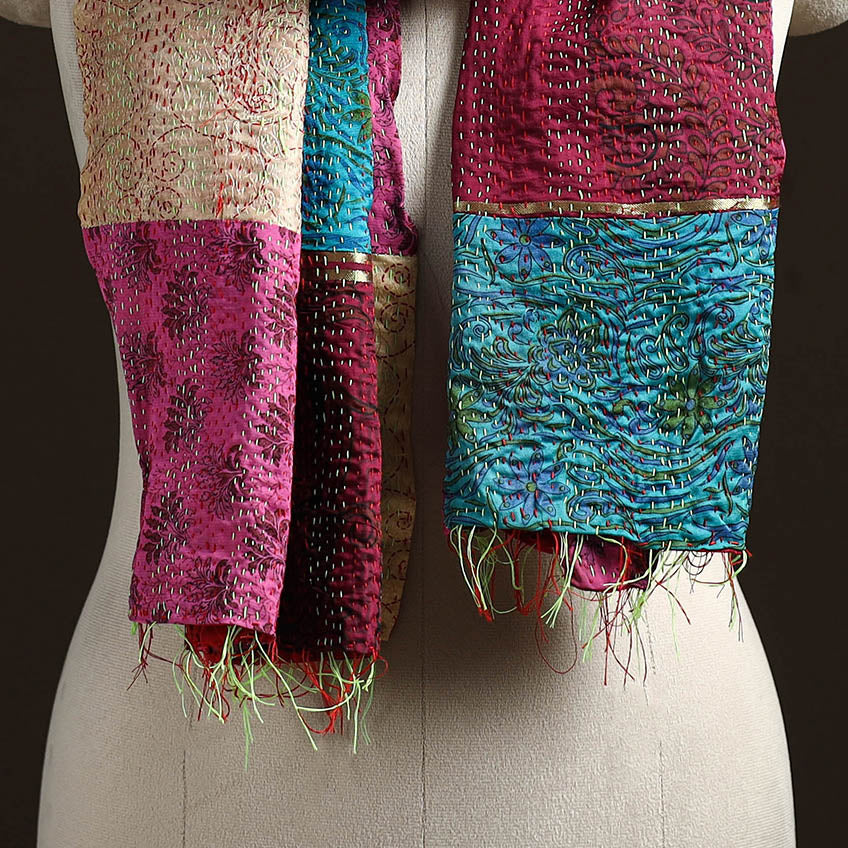 Multicolor - patchwork reversible silk bengal hand kantha