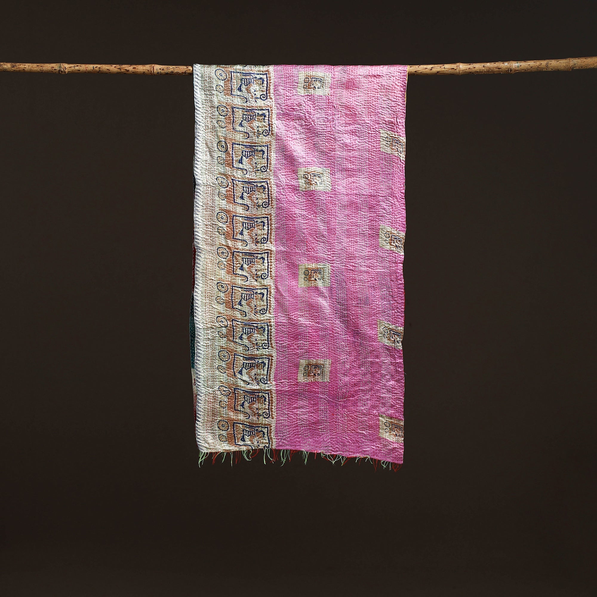 Multicolor - patchwork reversible silk bengal hand kantha