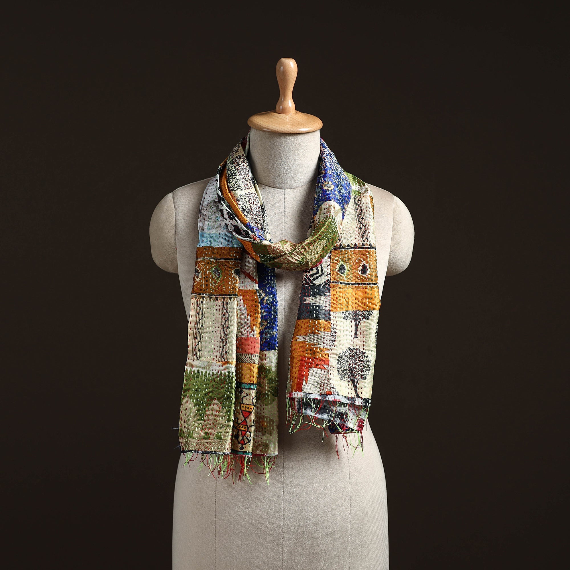 Multicolor - patchwork reversible silk bengal hand kantha