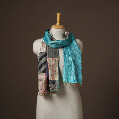 Patchwork reversible silk bengal hand kantha stitch stole