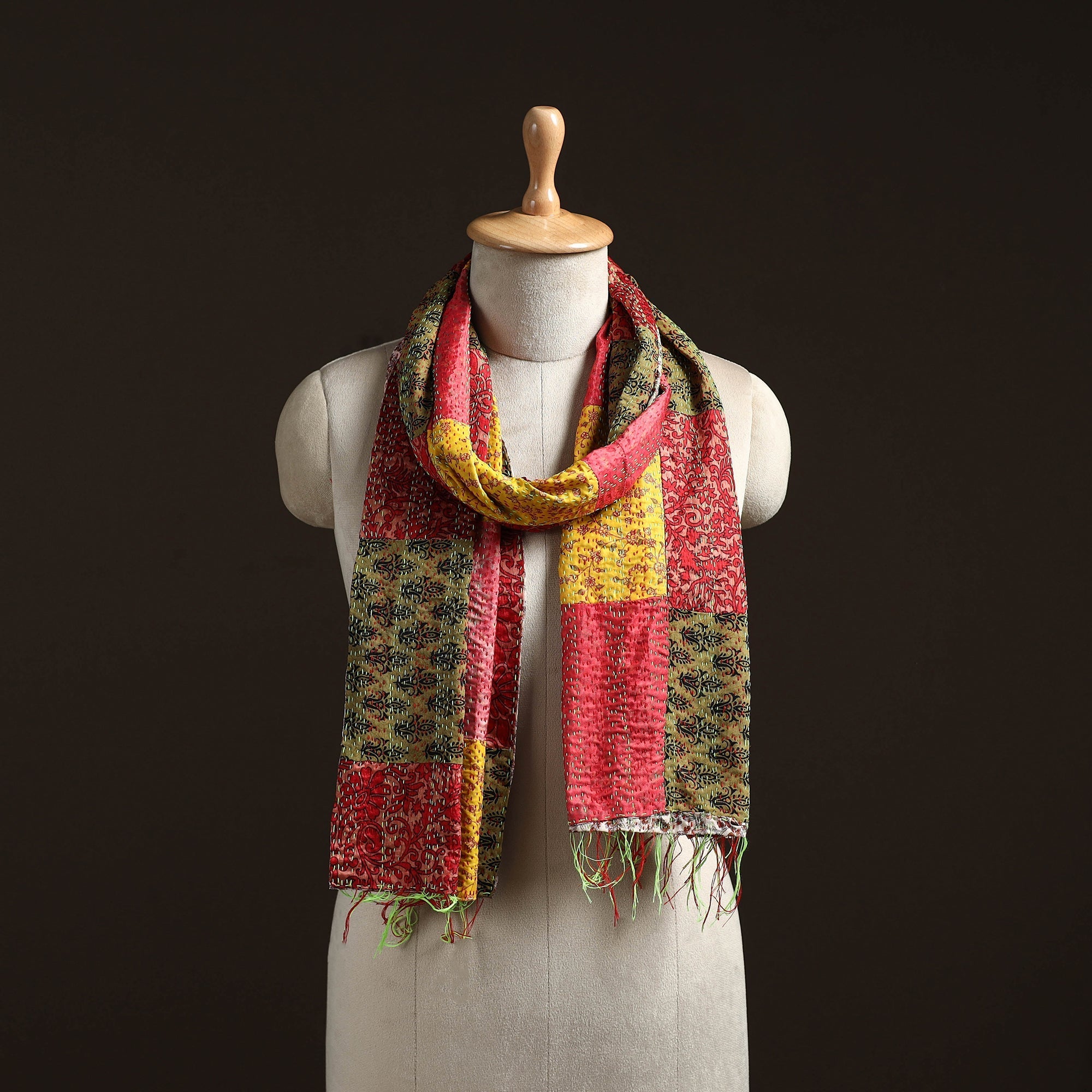 Multicolor - patchwork reversible silk bengal hand kantha