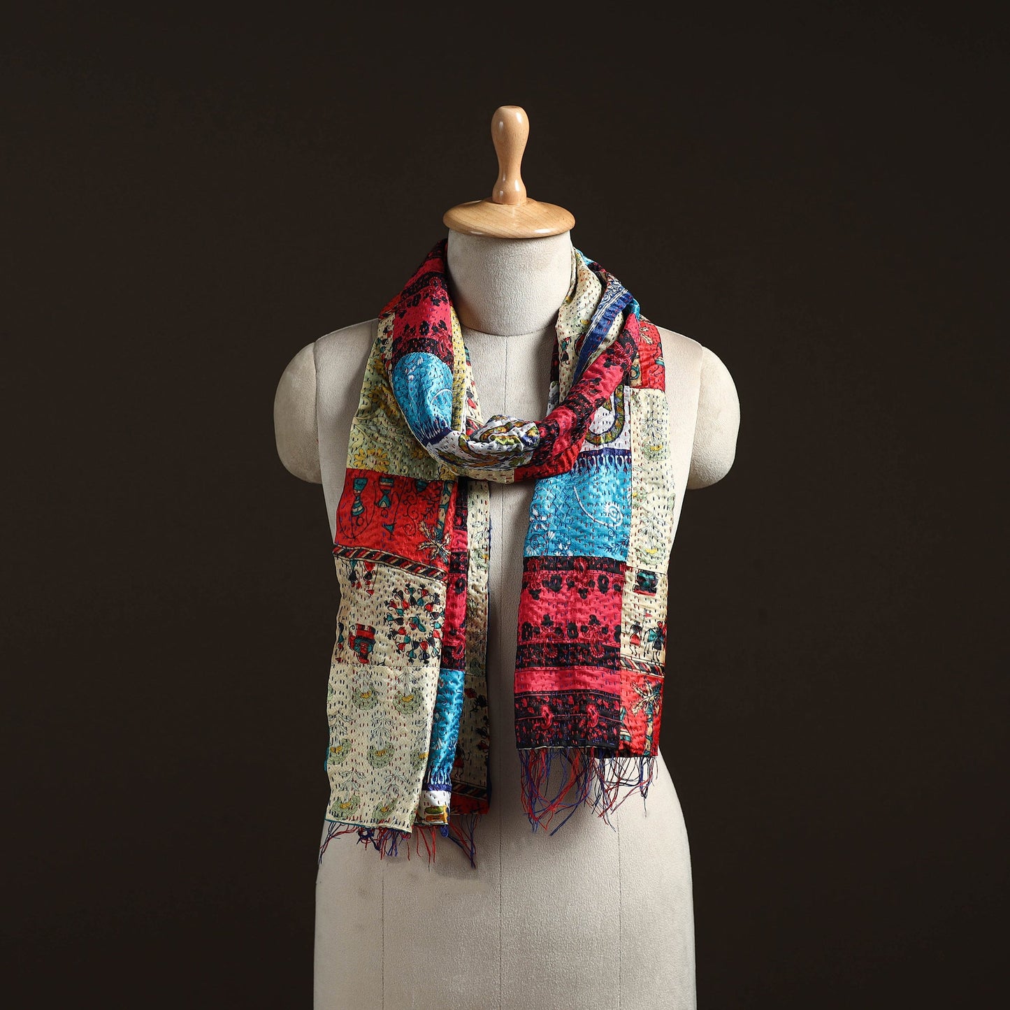 Multicolor - patchwork reversible silk bengal hand kantha