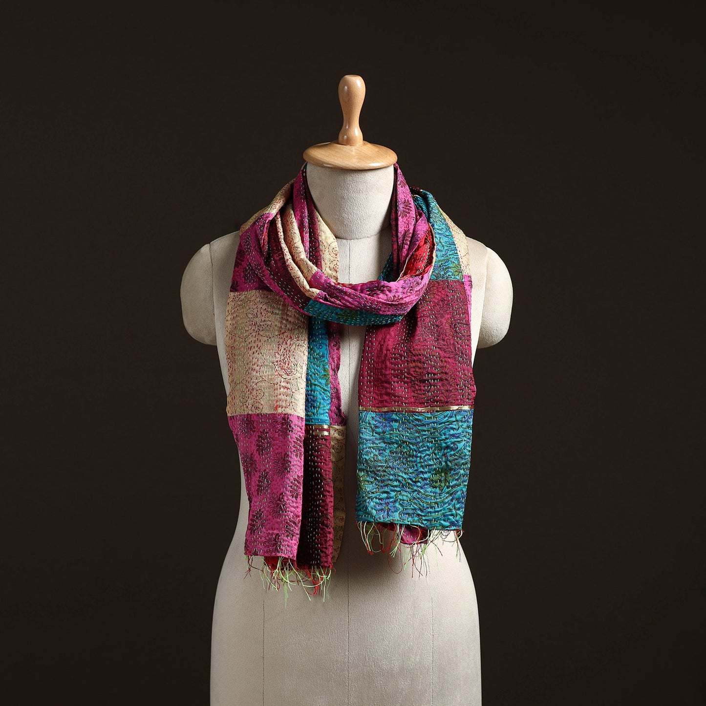 Multicolor - patchwork reversible silk bengal hand kantha