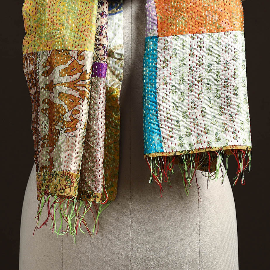 Multicolor - patchwork reversible silk bengal hand kantha