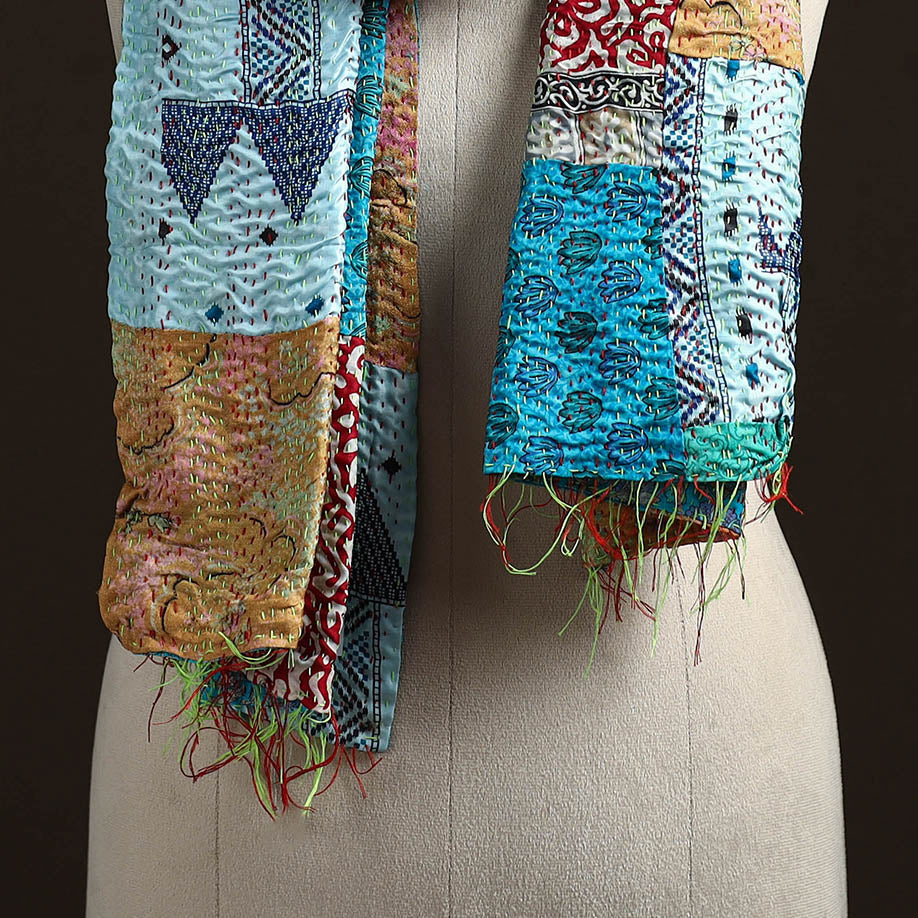 Multicolor - patchwork reversible silk bengal hand kantha