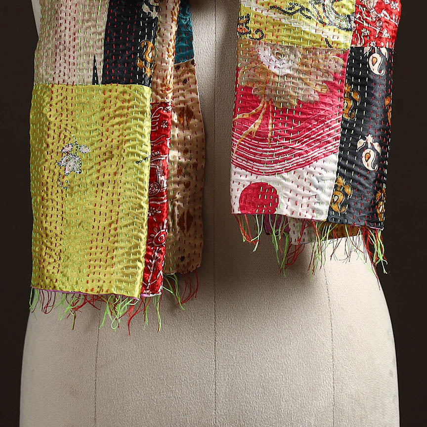 Multicolor - patchwork reversible silk bengal hand kantha