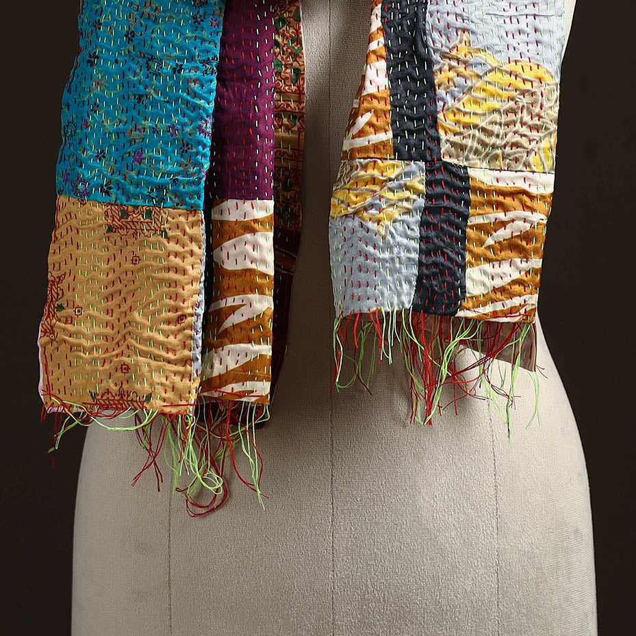 Multicolor - patchwork reversible silk bengal hand kantha