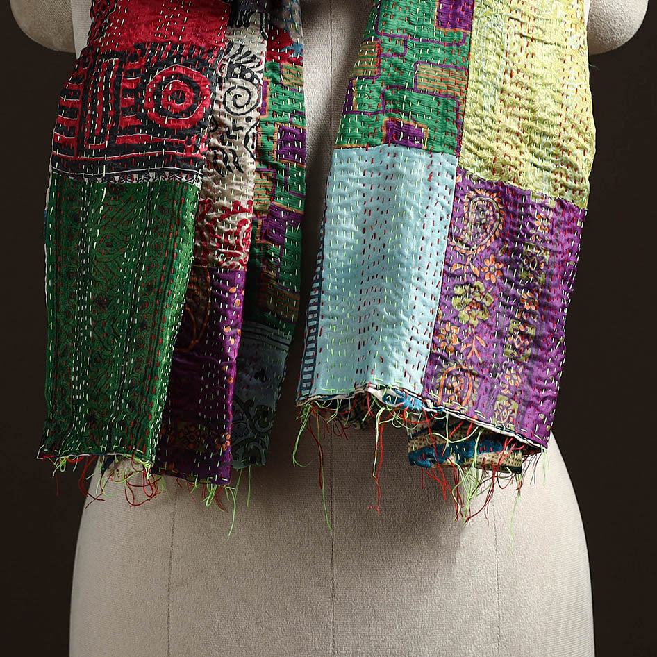Multicolor - patchwork reversible silk bengal hand kantha