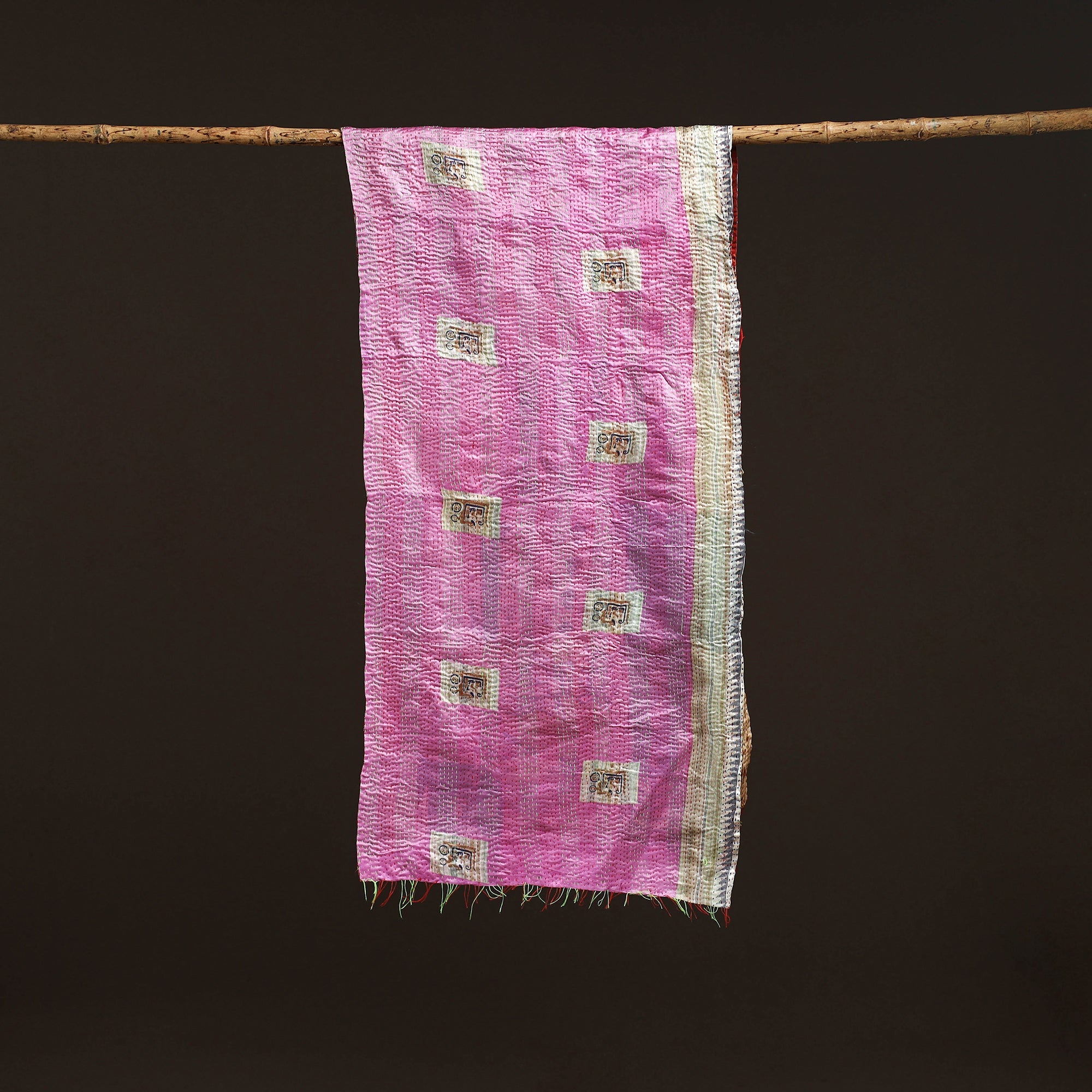 Multicolor - patchwork reversible silk bengal hand kantha