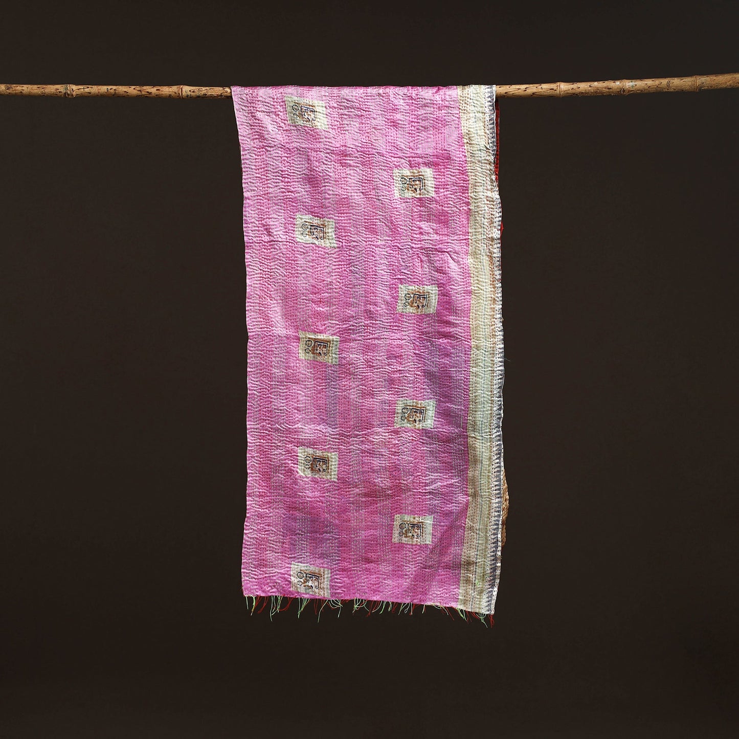 Multicolor - patchwork reversible silk bengal hand kantha