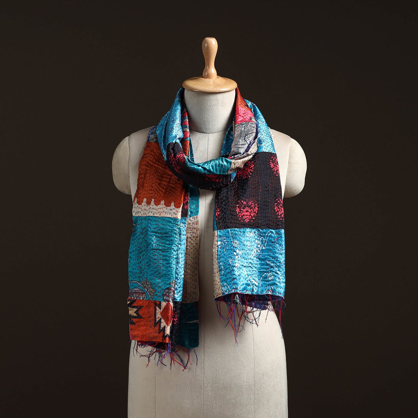 Multicolor - patchwork reversible silk bengal hand kantha