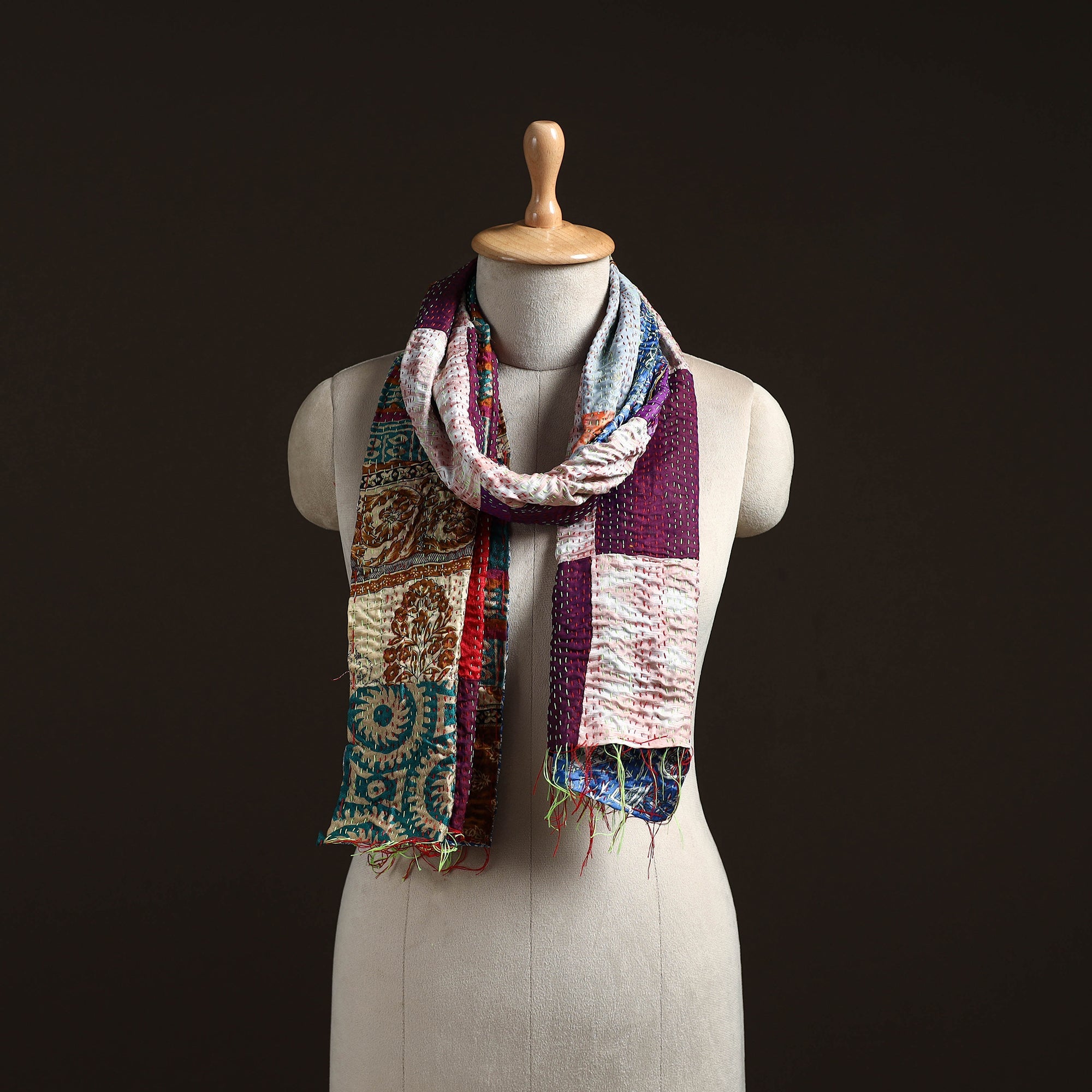 Multicolor - patchwork reversible silk bengal hand kantha