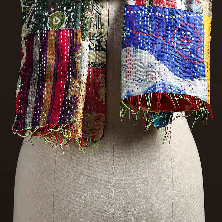 Multicolor - patchwork reversible silk bengal hand kantha