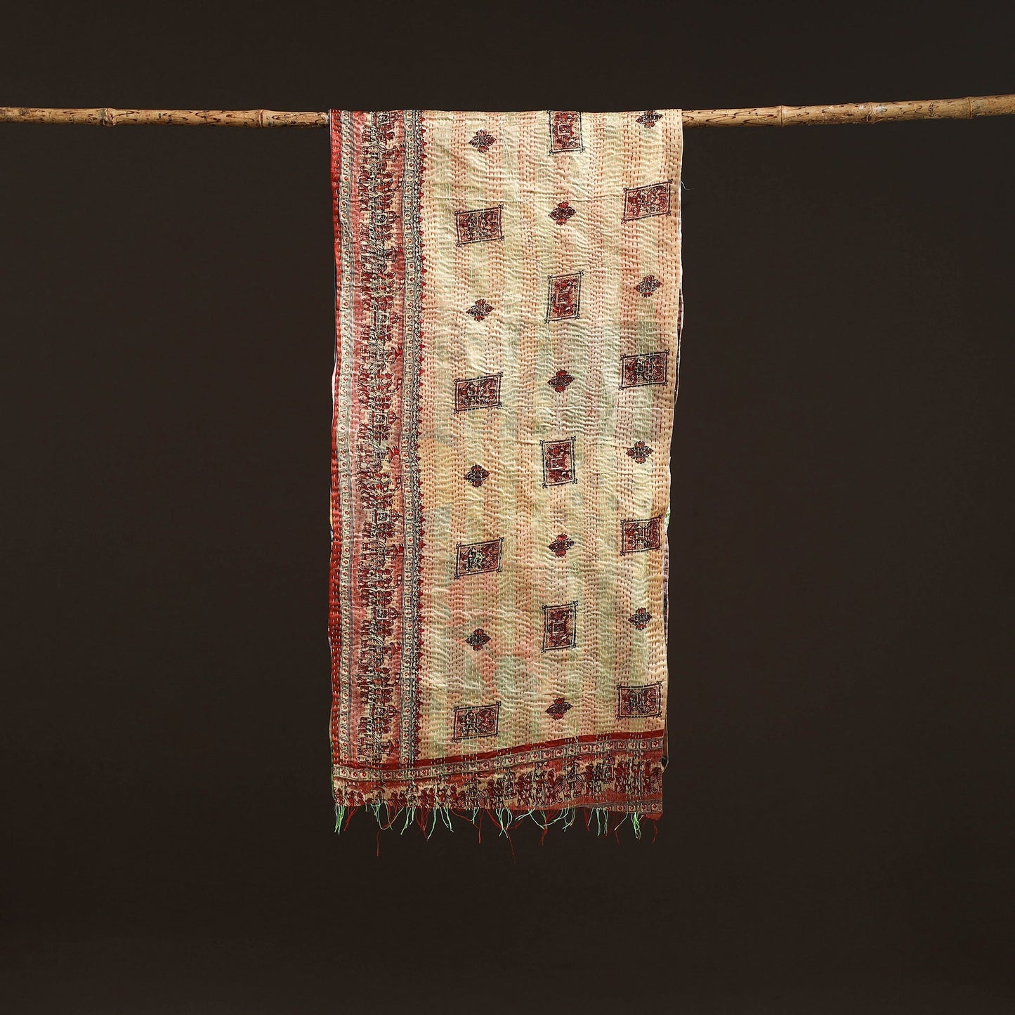 Multicolor - patchwork reversible silk bengal hand kantha