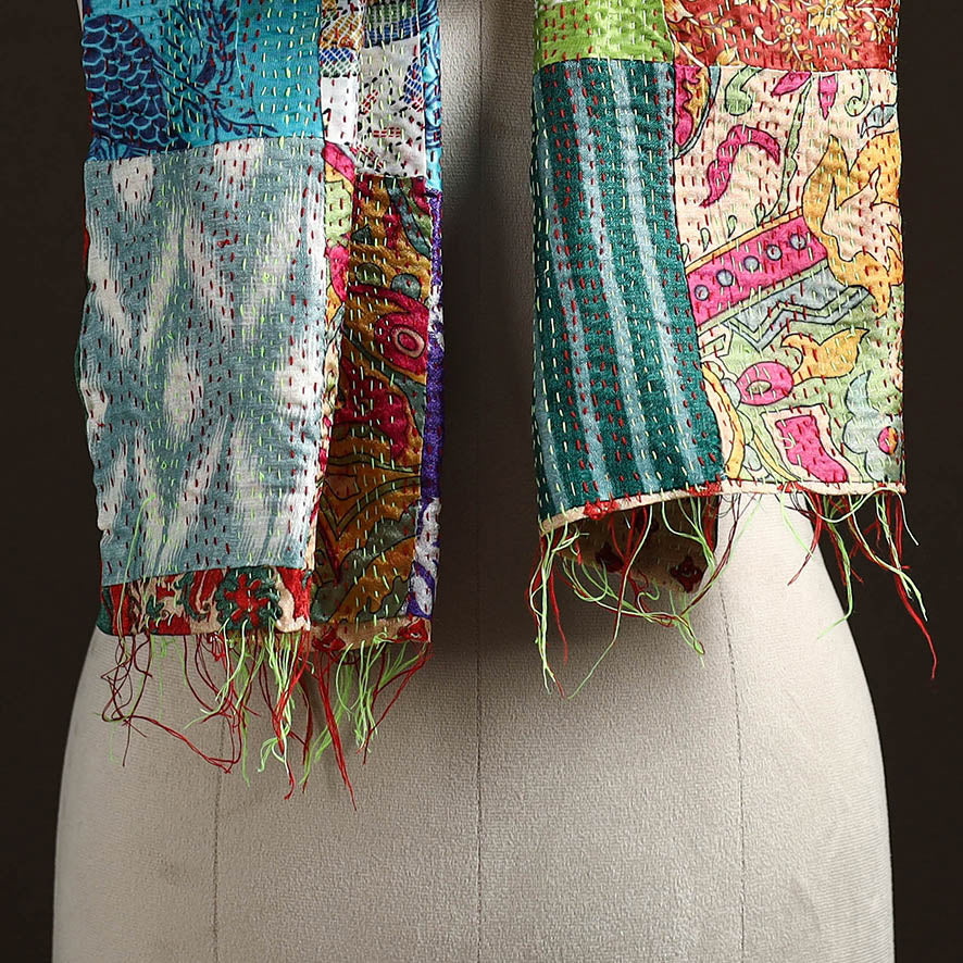 Multicolor - patchwork reversible silk bengal hand kantha