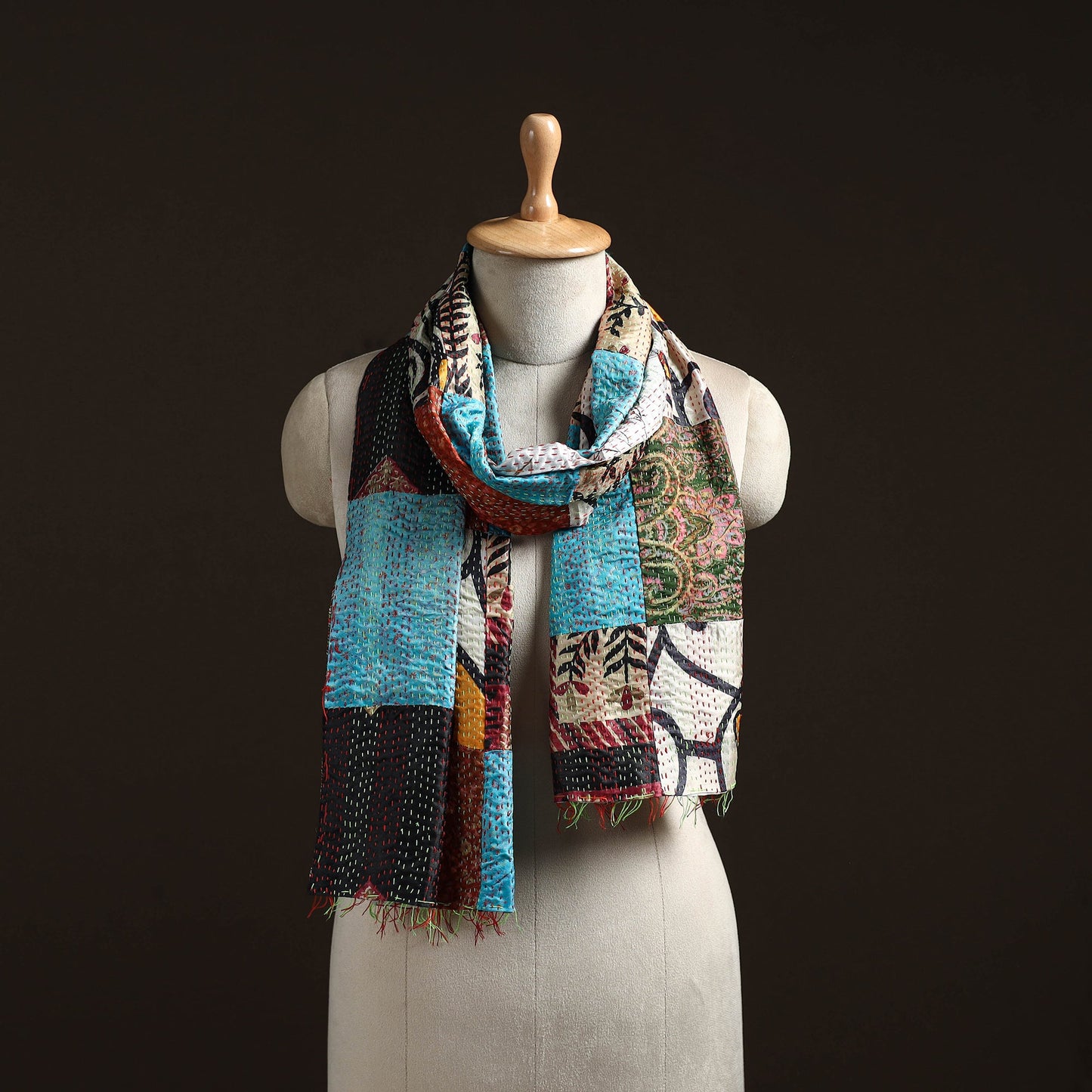 Multicolor - patchwork reversible silk bengal hand kantha