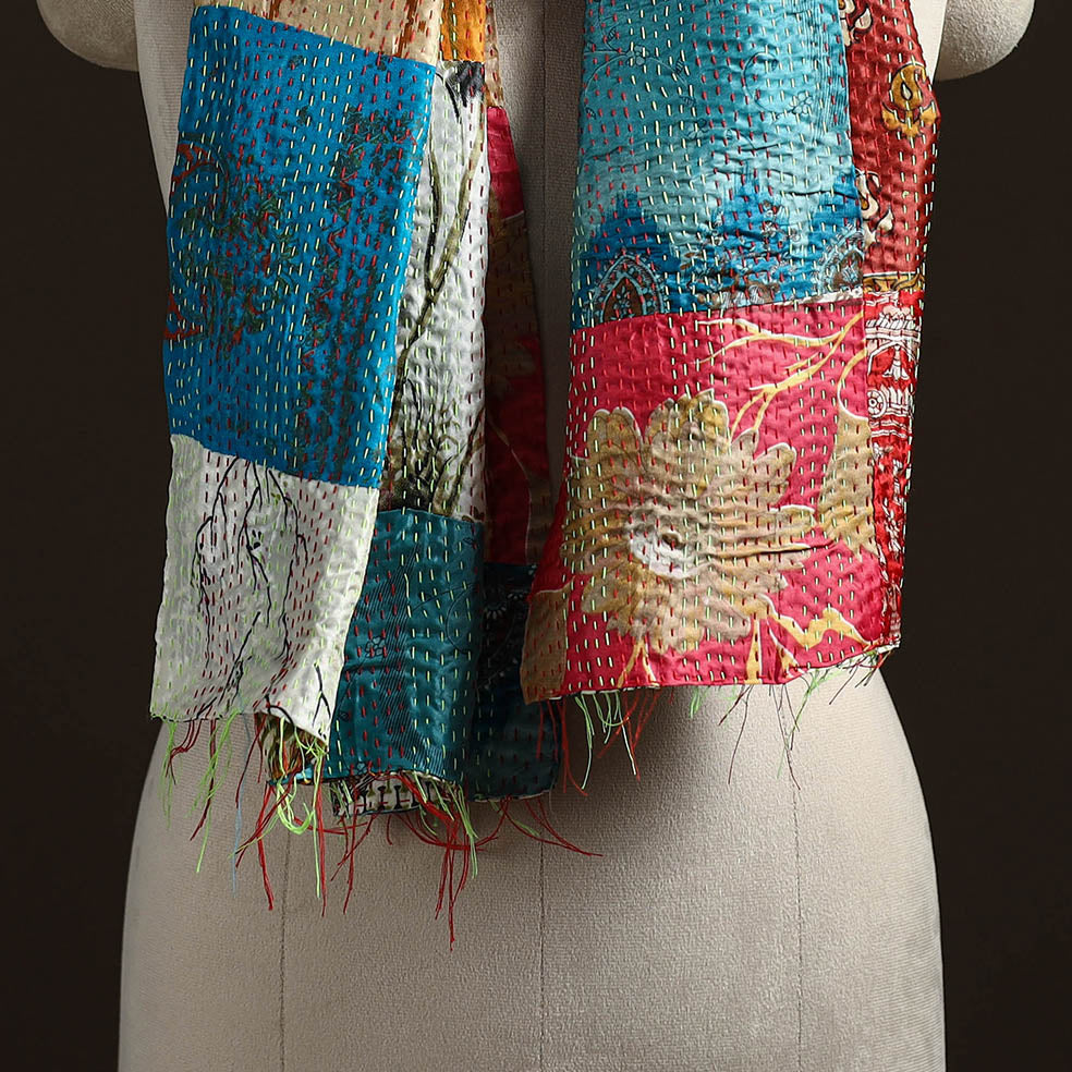 Multicolor - patchwork reversible silk bengal hand kantha