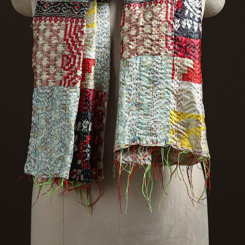 Multicolor - patchwork reversible silk bengal hand kantha