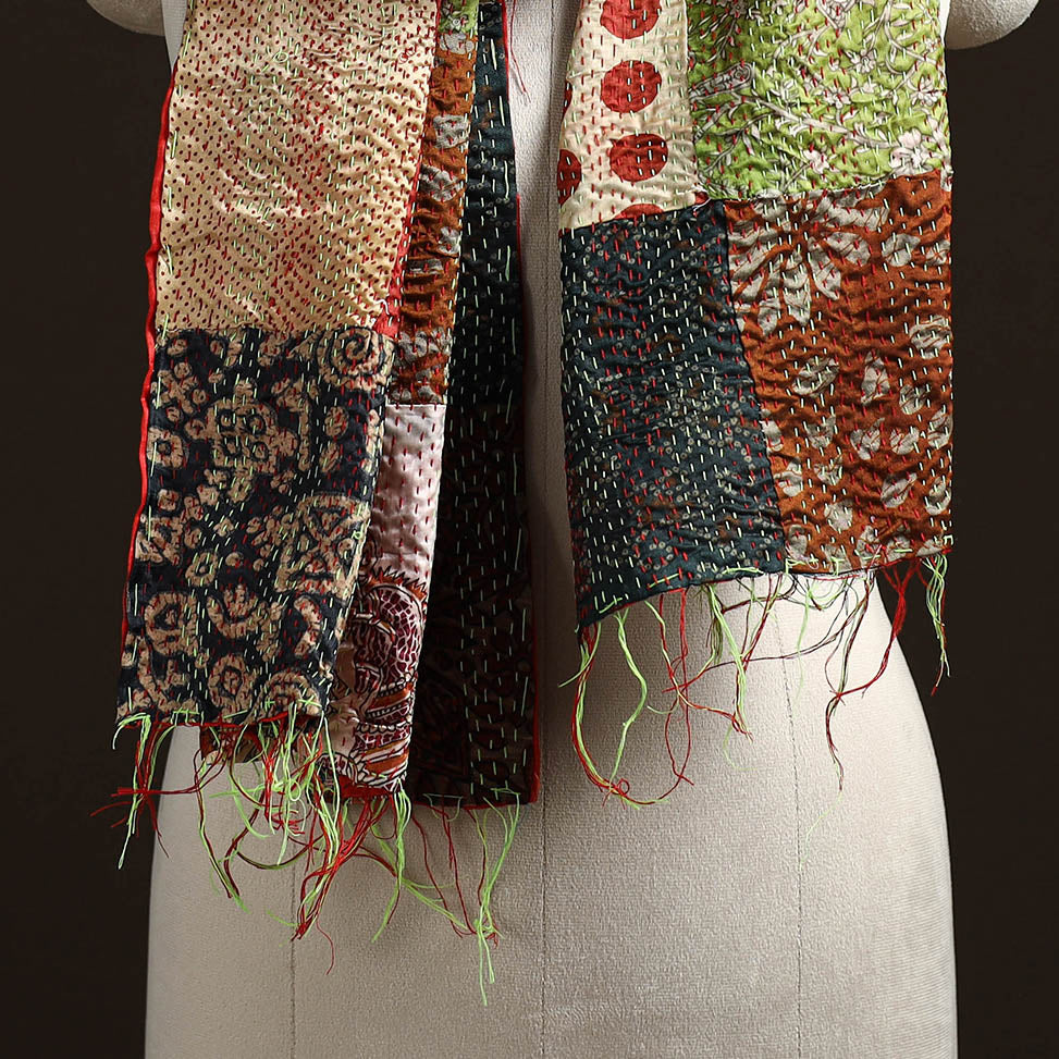 Multicolor - patchwork reversible silk bengal hand kantha
