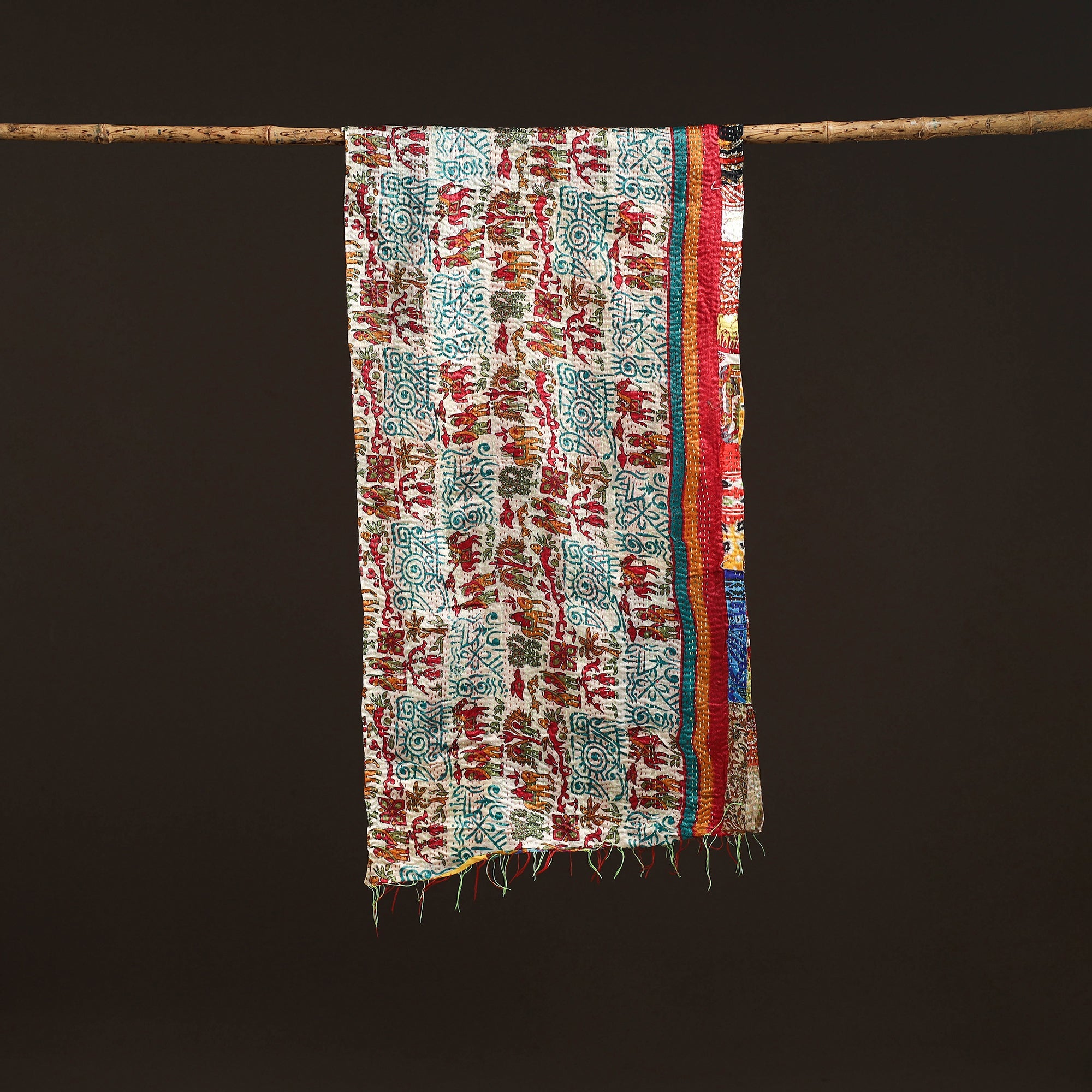 Multicolor - patchwork reversible silk bengal hand kantha