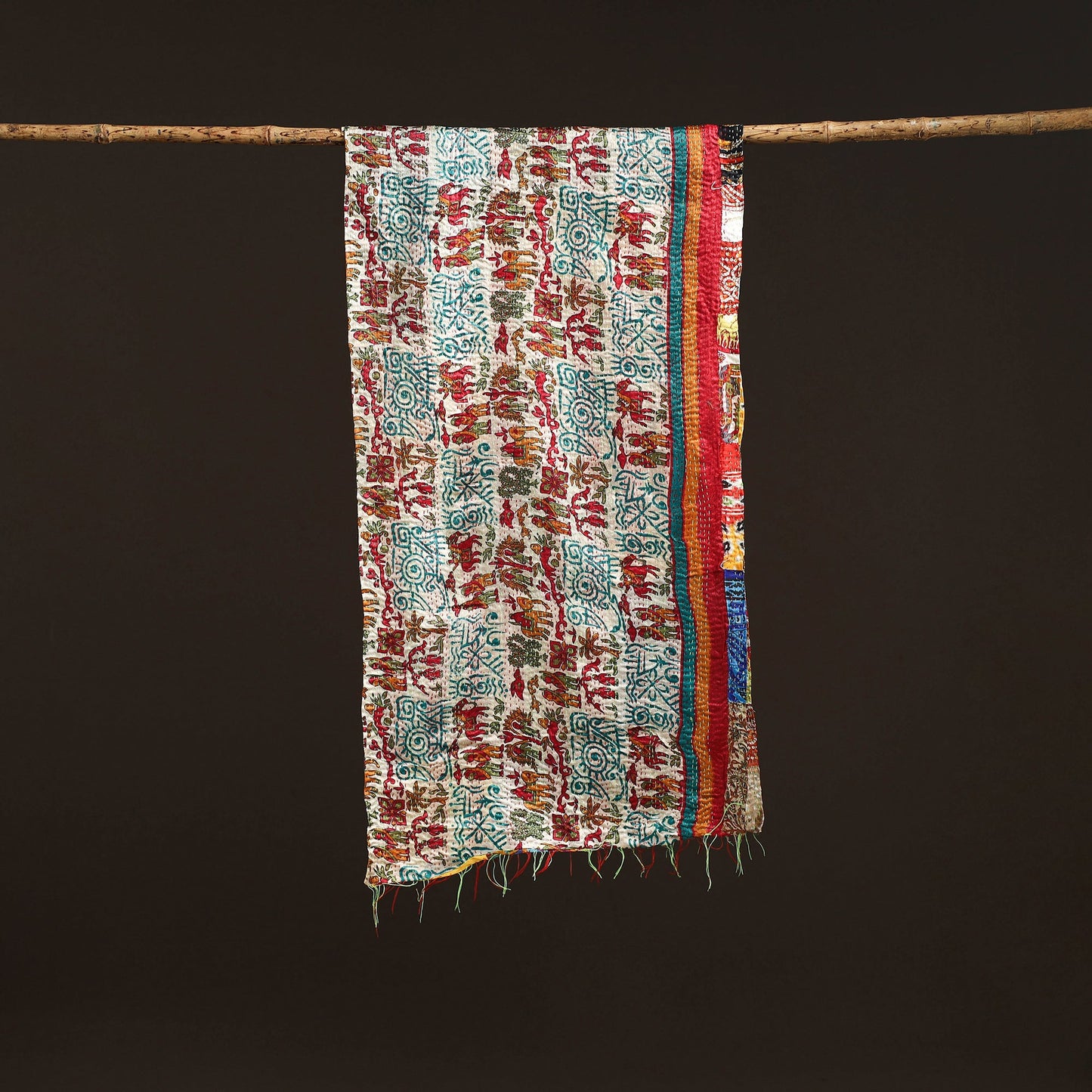 Multicolor - patchwork reversible silk bengal hand kantha