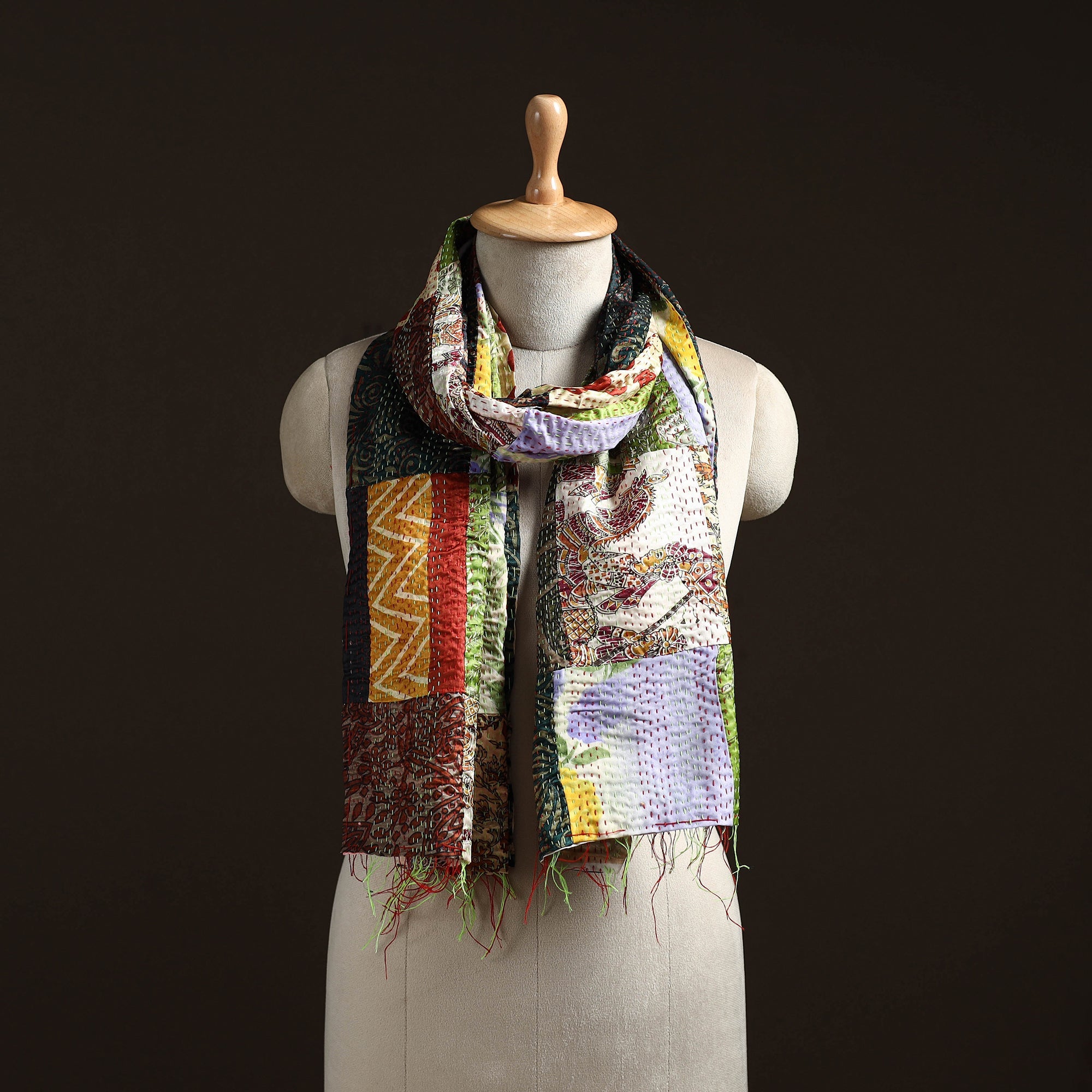Multicolor - patchwork reversible silk bengal hand kantha