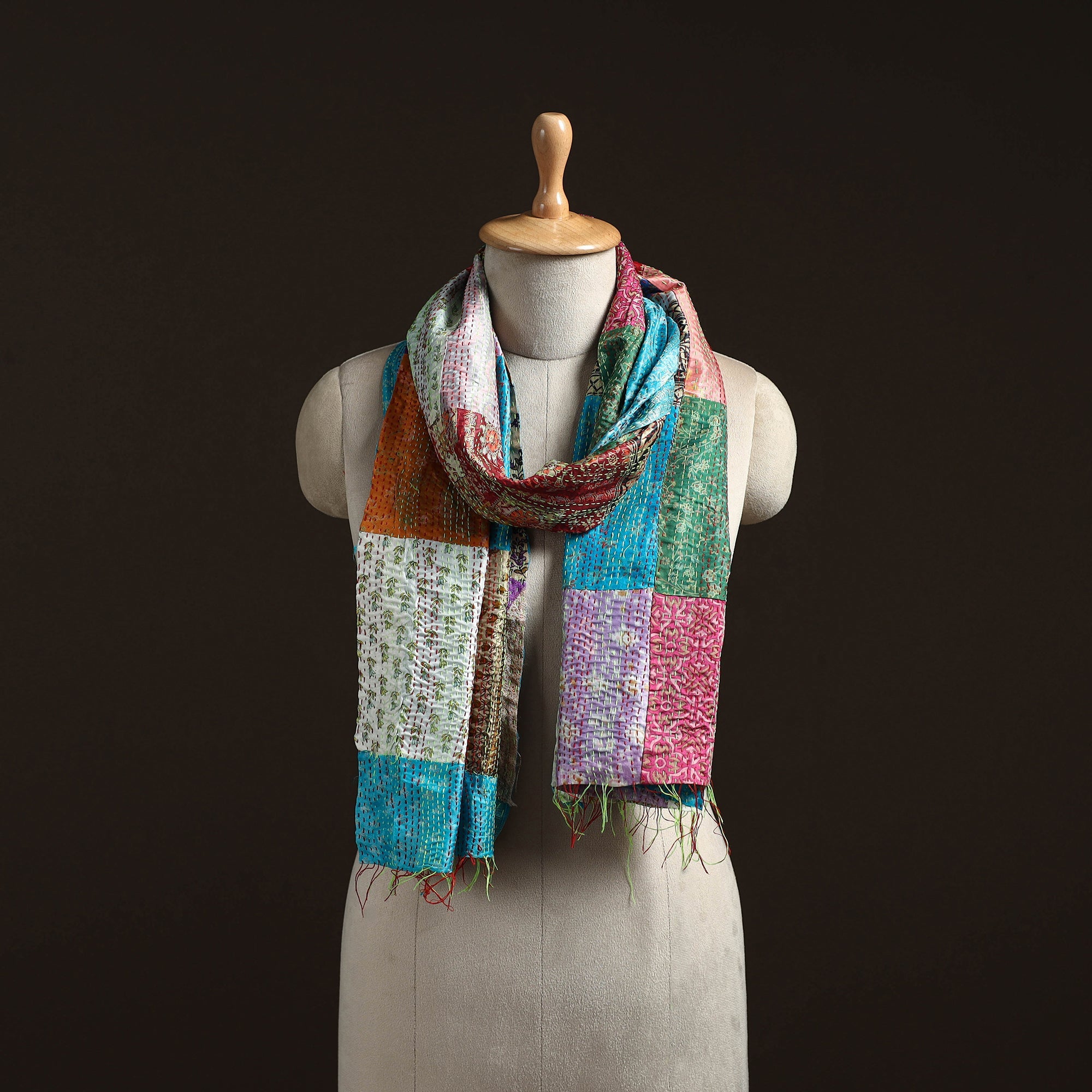 Multicolor - patchwork reversible silk bengal hand kantha