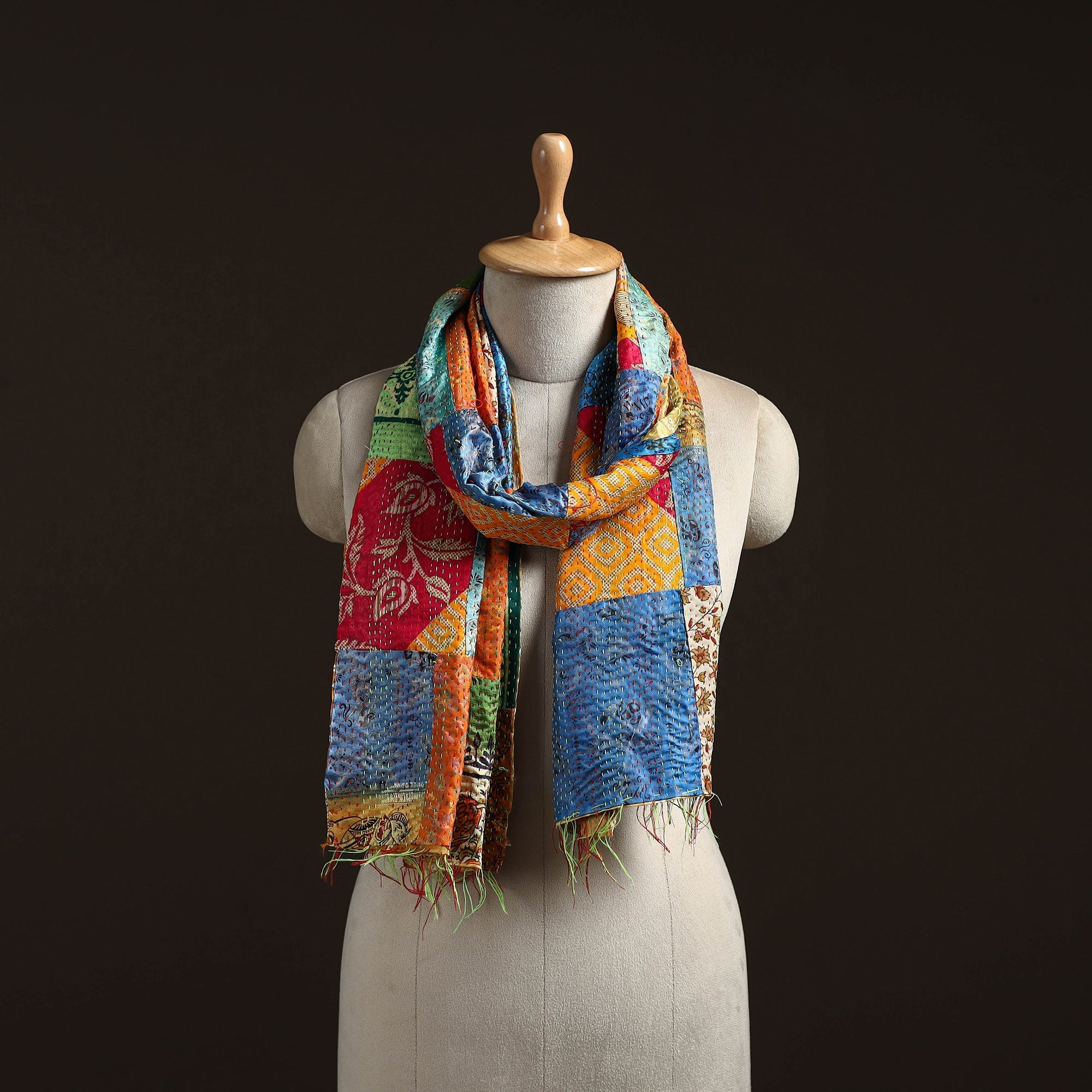 Multicolor - patchwork reversible silk bengal hand kantha