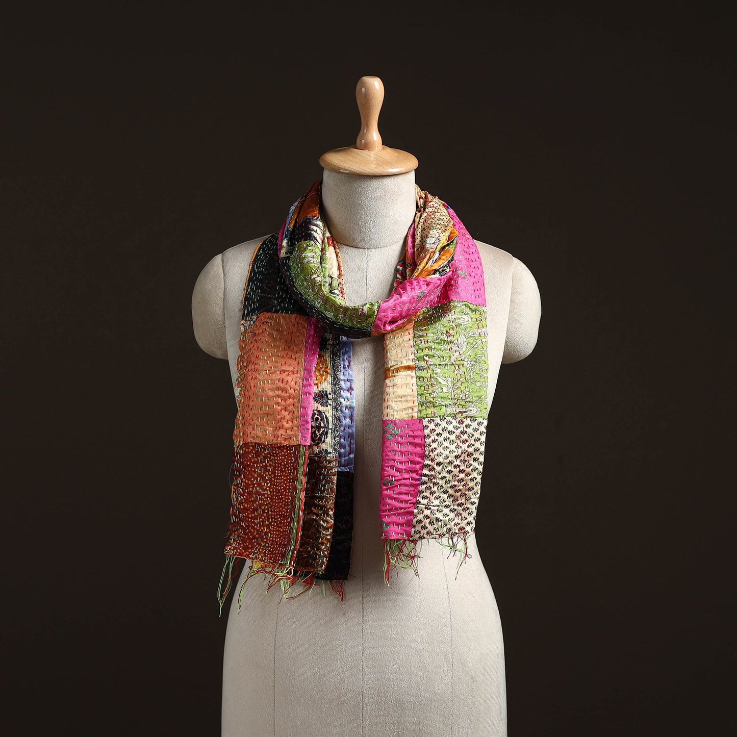 Multicolor - patchwork reversible silk bengal hand kantha