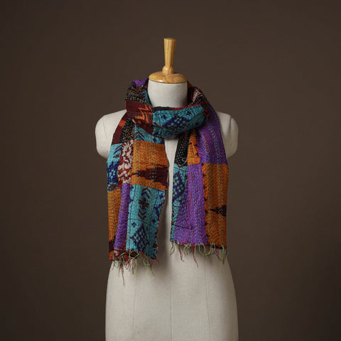 Patchwork reversible silk bengal hand kantha stitch stole