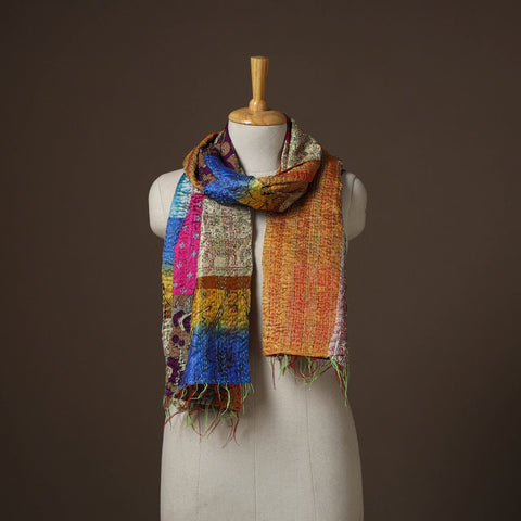 Patchwork reversible silk bengal hand kantha stitch stole