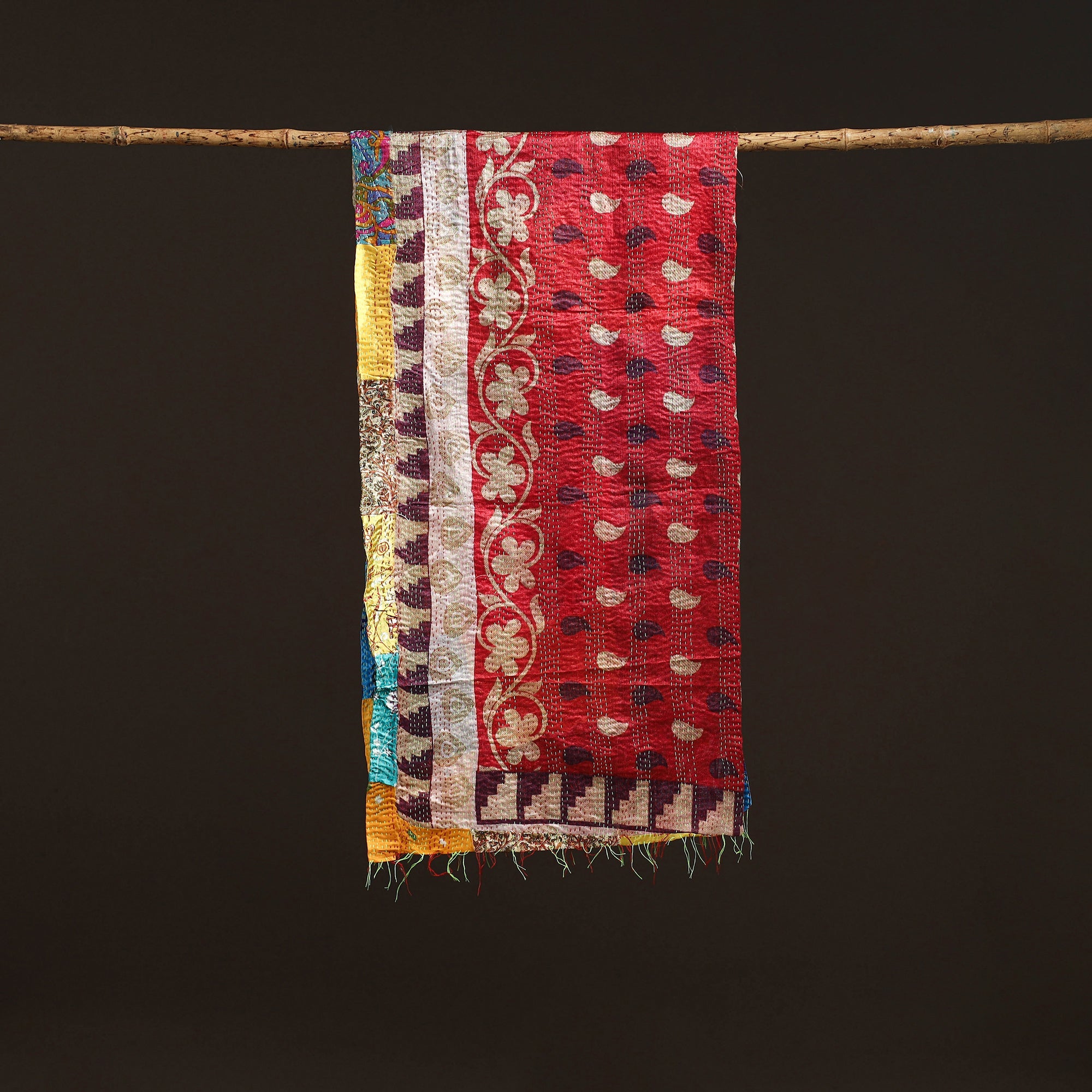 Multicolor - patchwork reversible silk bengal hand kantha