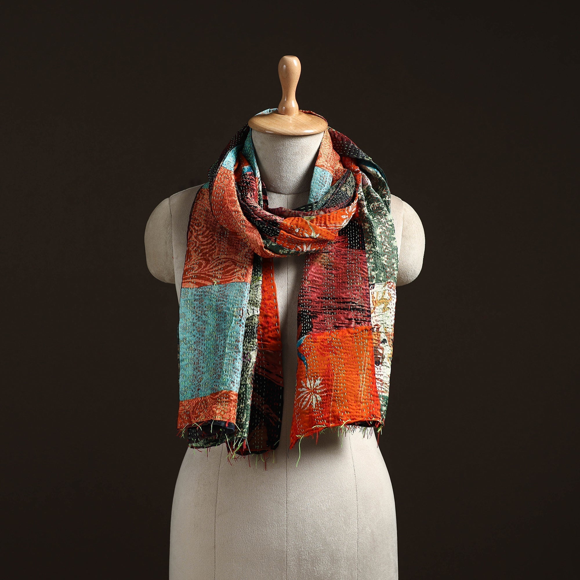 Multicolor - patchwork reversible silk bengal hand kantha