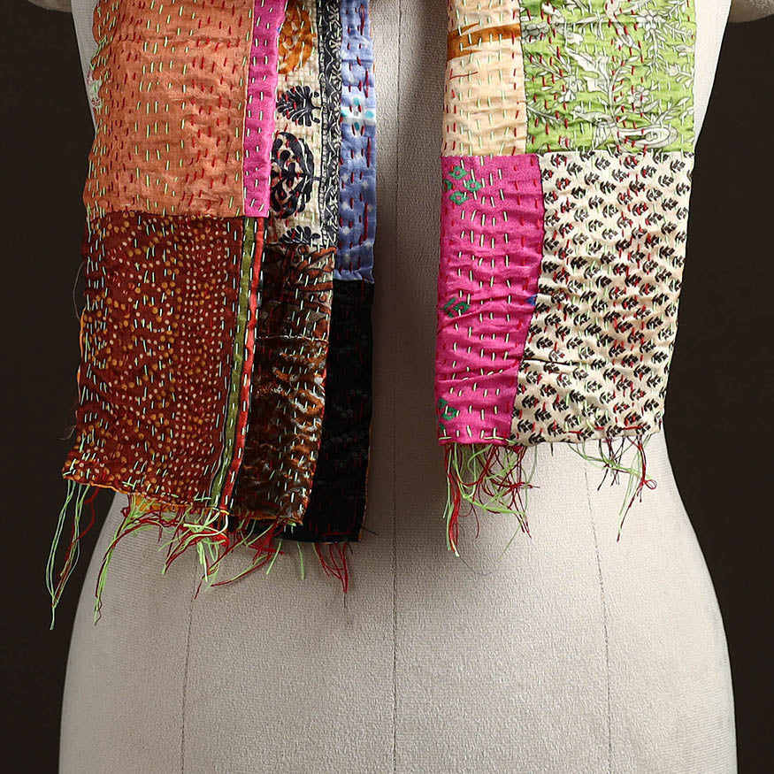 Multicolor - patchwork reversible silk bengal hand kantha