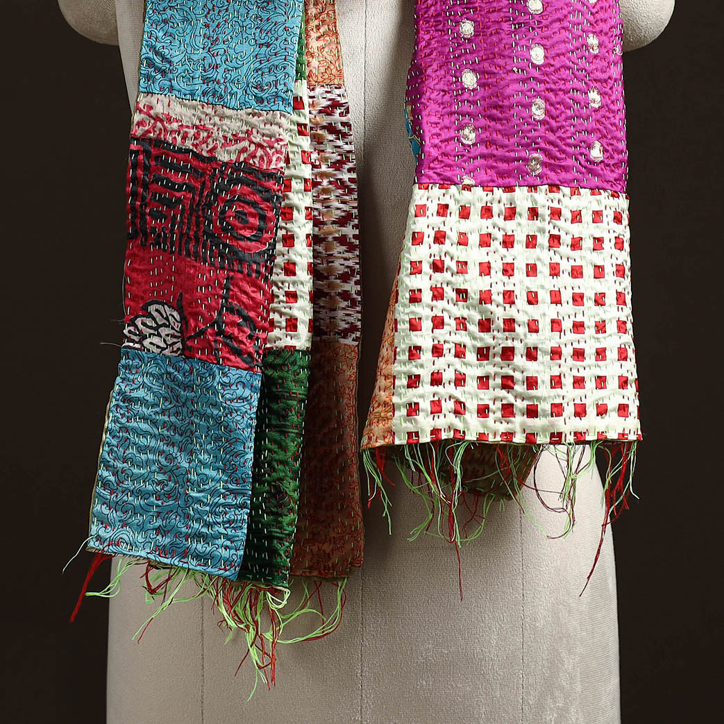 Multicolor - patchwork reversible silk bengal hand kantha
