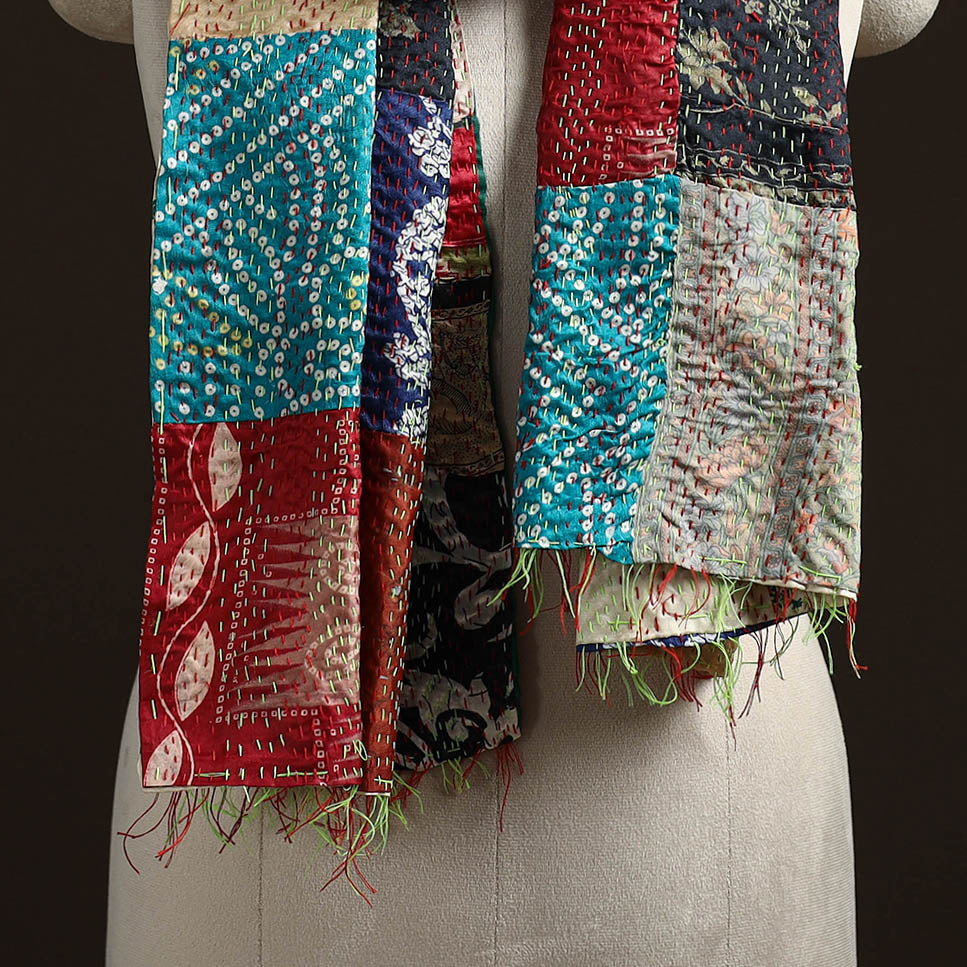 Multicolor - patchwork reversible silk bengal hand kantha