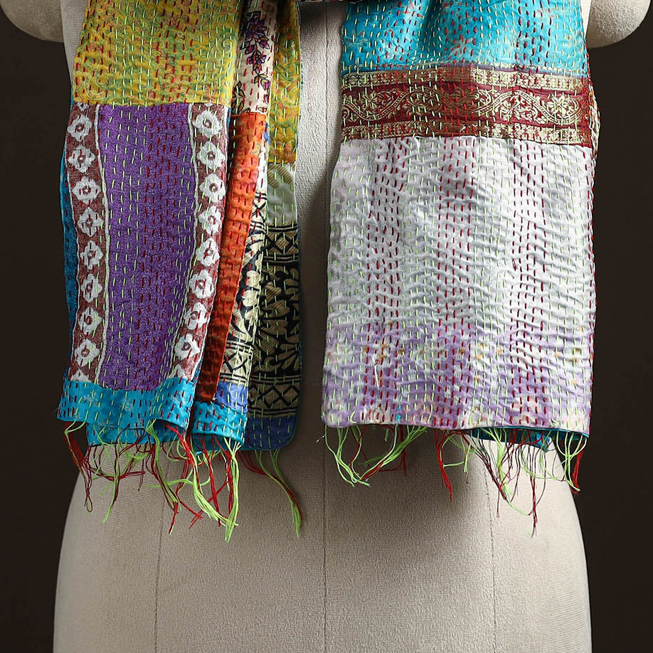 Multicolor - patchwork reversible silk bengal hand kantha