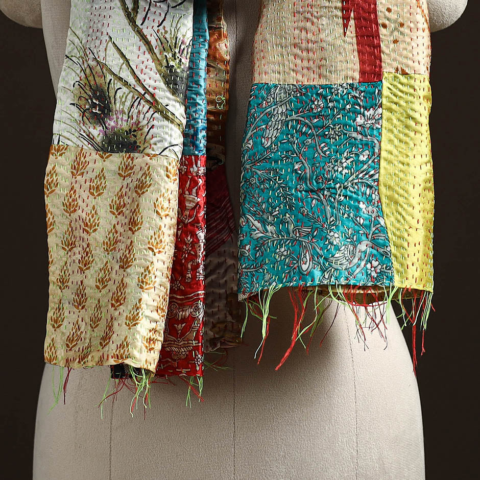 Multicolor - patchwork reversible silk bengal hand kantha
