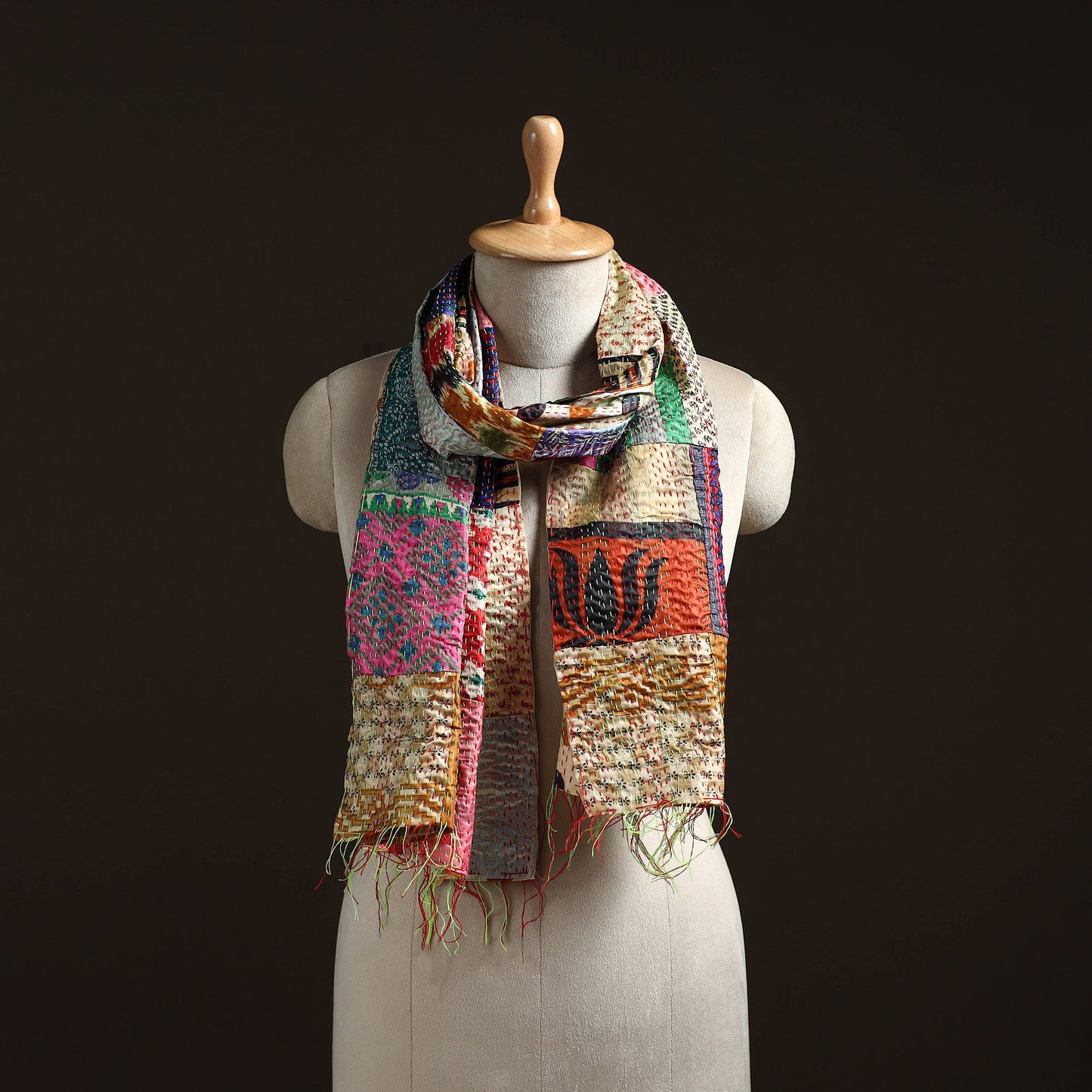 Multicolor - patchwork reversible silk bengal hand kantha