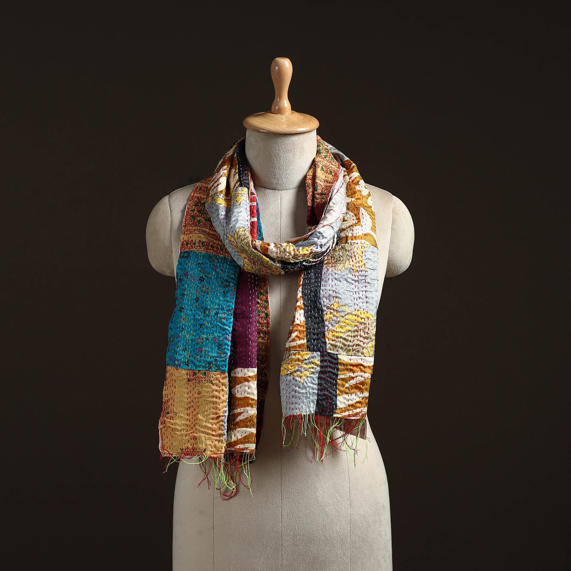 Multicolor - patchwork reversible silk bengal hand kantha