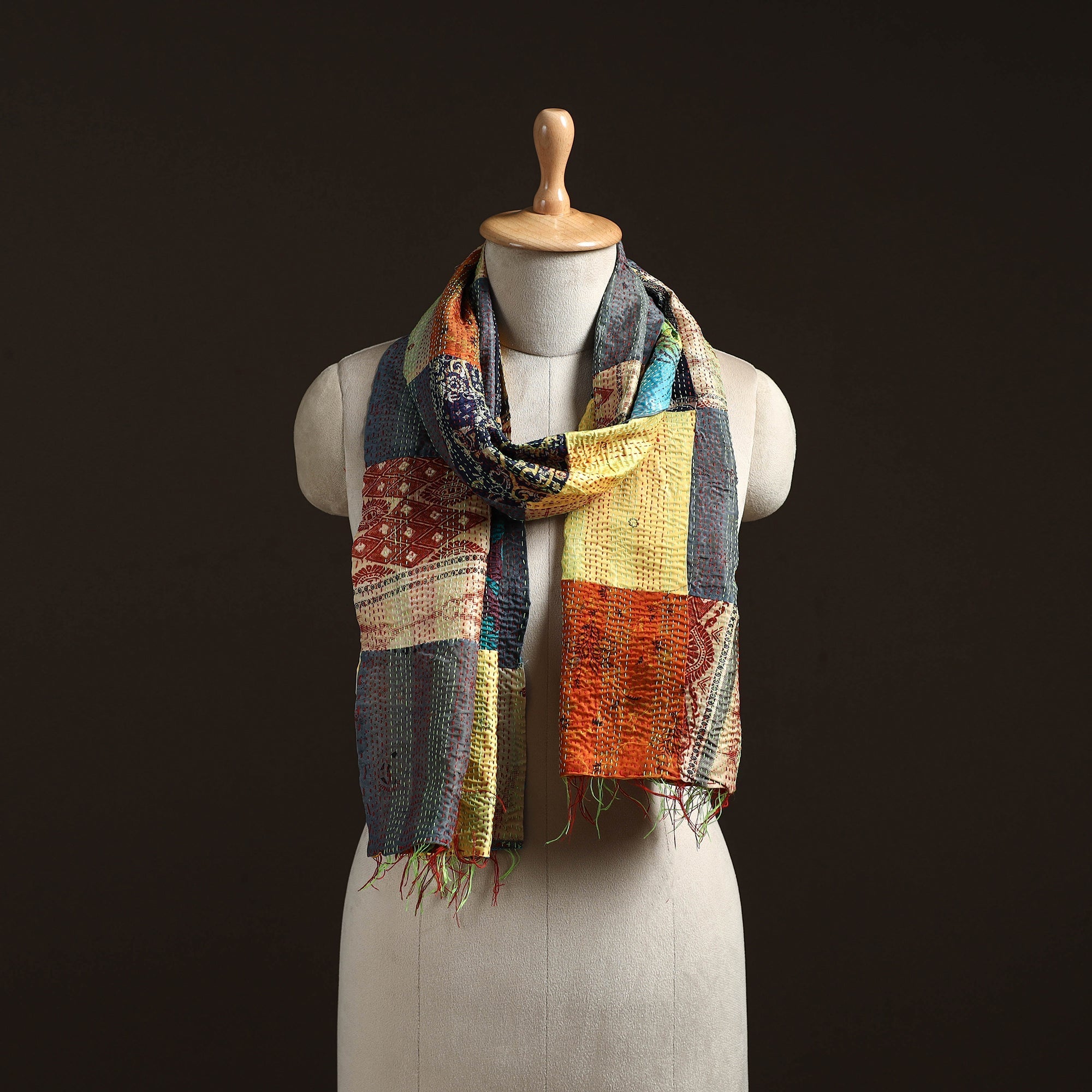 Multicolor - patchwork reversible silk bengal hand kantha