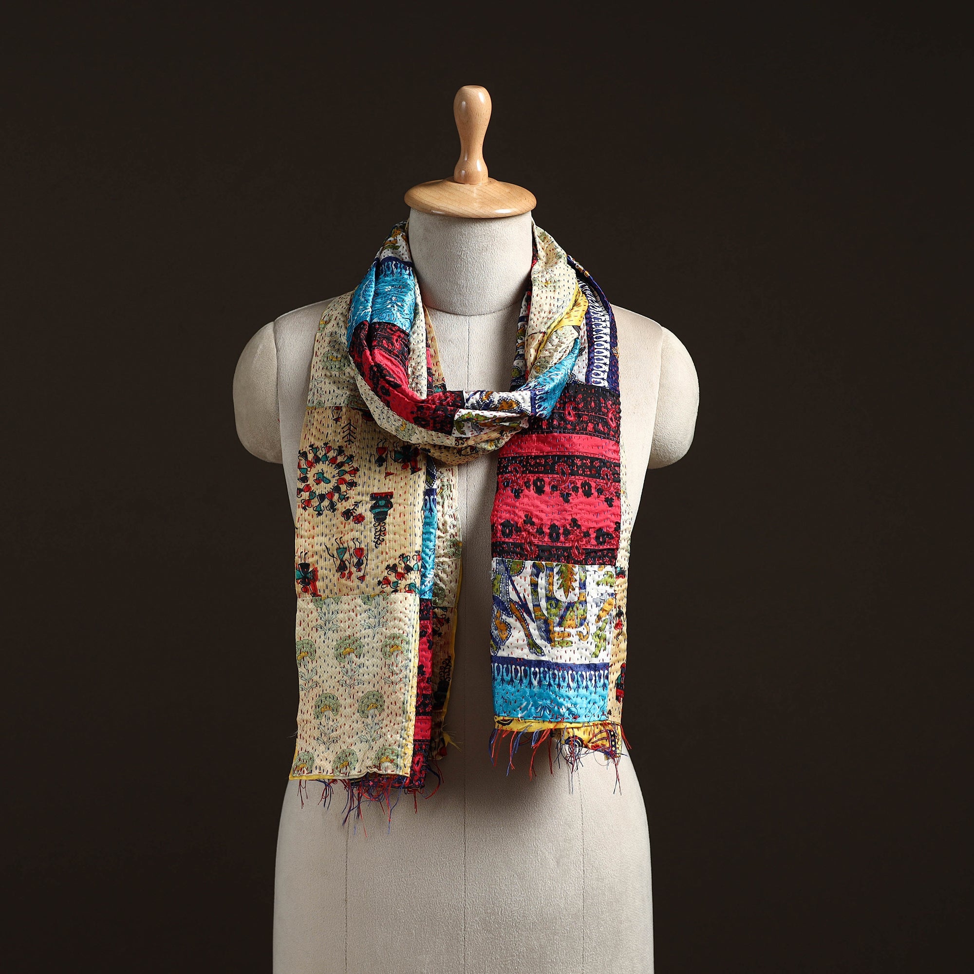 Multicolor - patchwork reversible silk bengal hand kantha