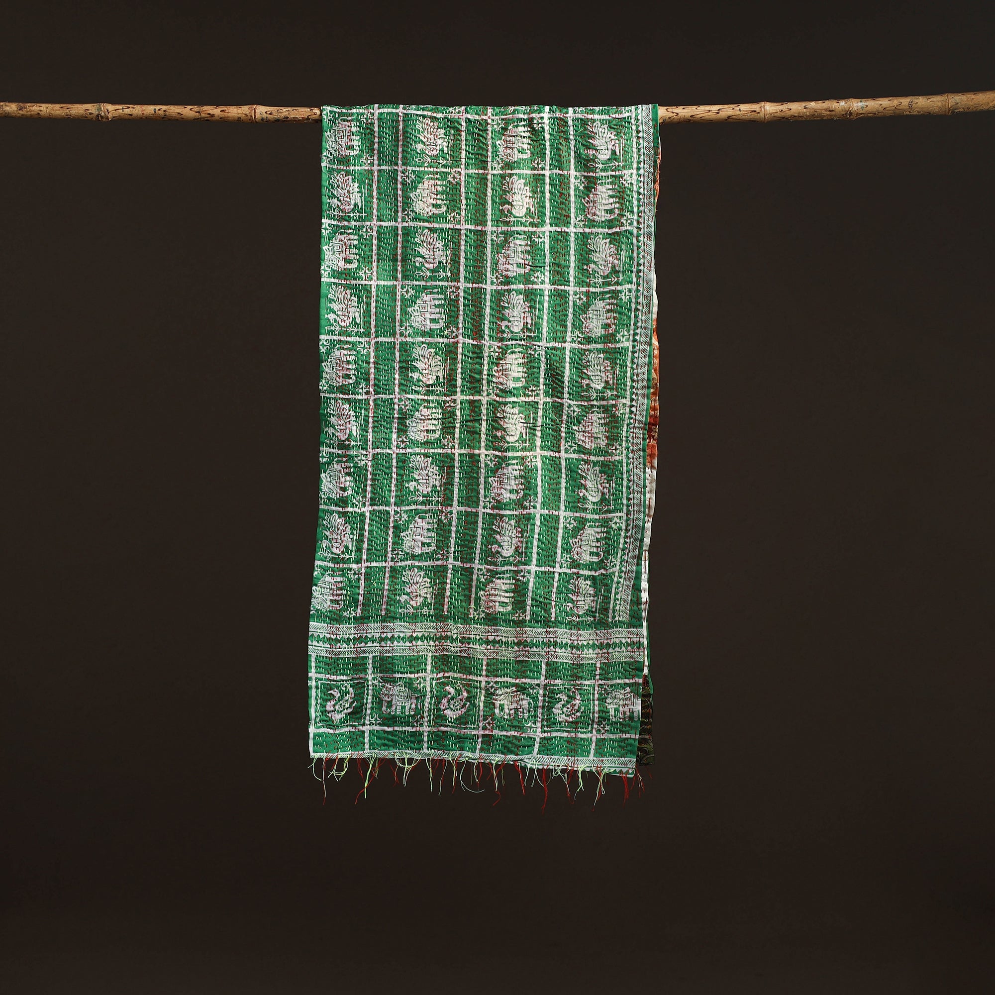 Multicolor - patchwork reversible silk bengal hand kantha