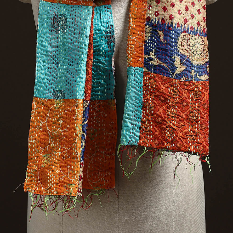 Multicolor - patchwork reversible silk bengal hand kantha