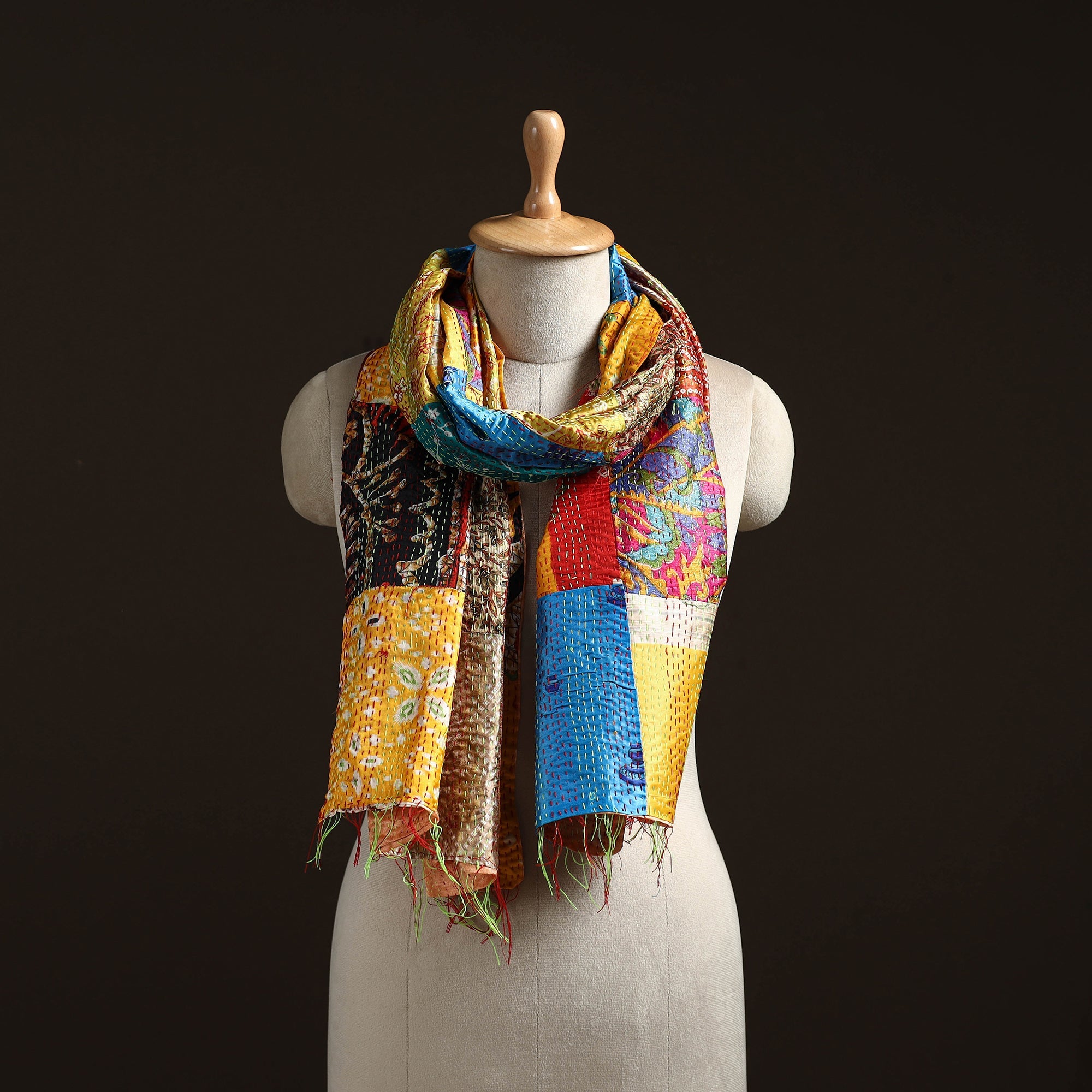 Multicolor - patchwork reversible silk bengal hand kantha