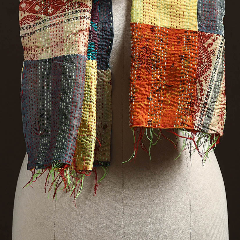 Multicolor - patchwork reversible silk bengal hand kantha