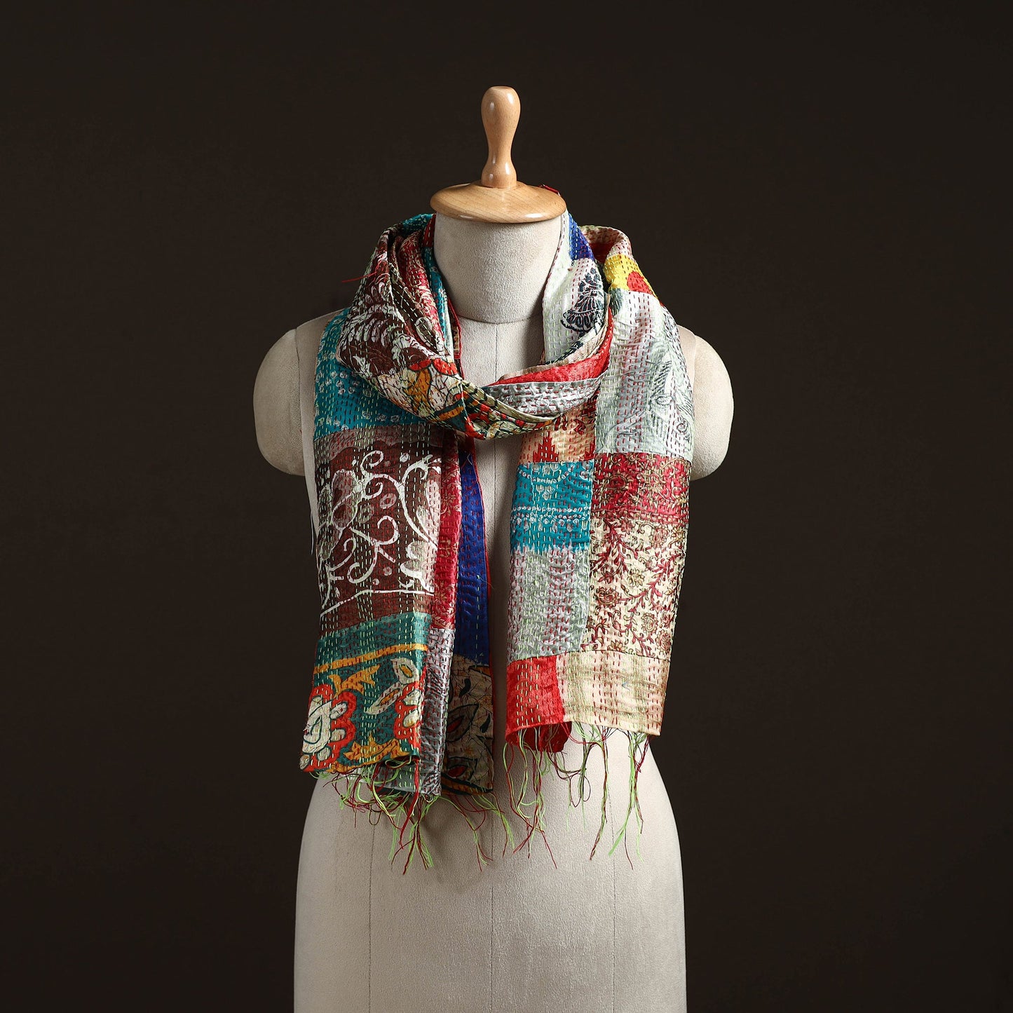 Multicolor - patchwork reversible silk bengal hand kantha