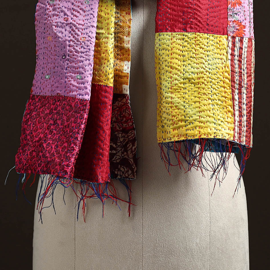 Multicolor - patchwork reversible silk bengal hand kantha