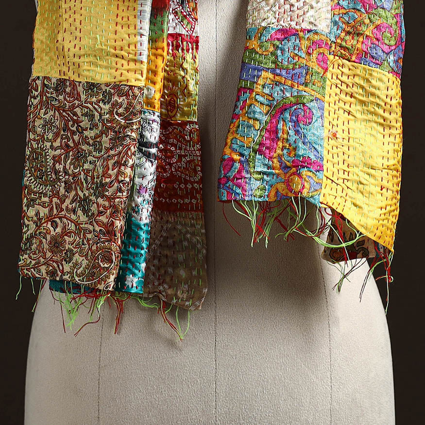 Multicolor - patchwork reversible silk bengal hand kantha